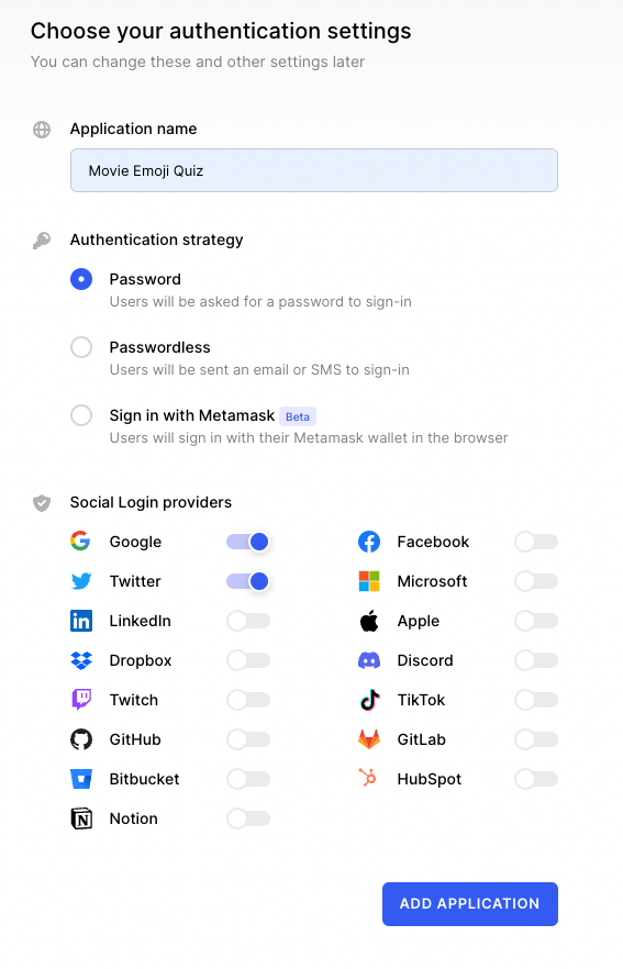 Choose your authentication settings