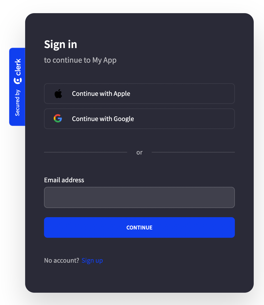 Sign in form with dark base theme