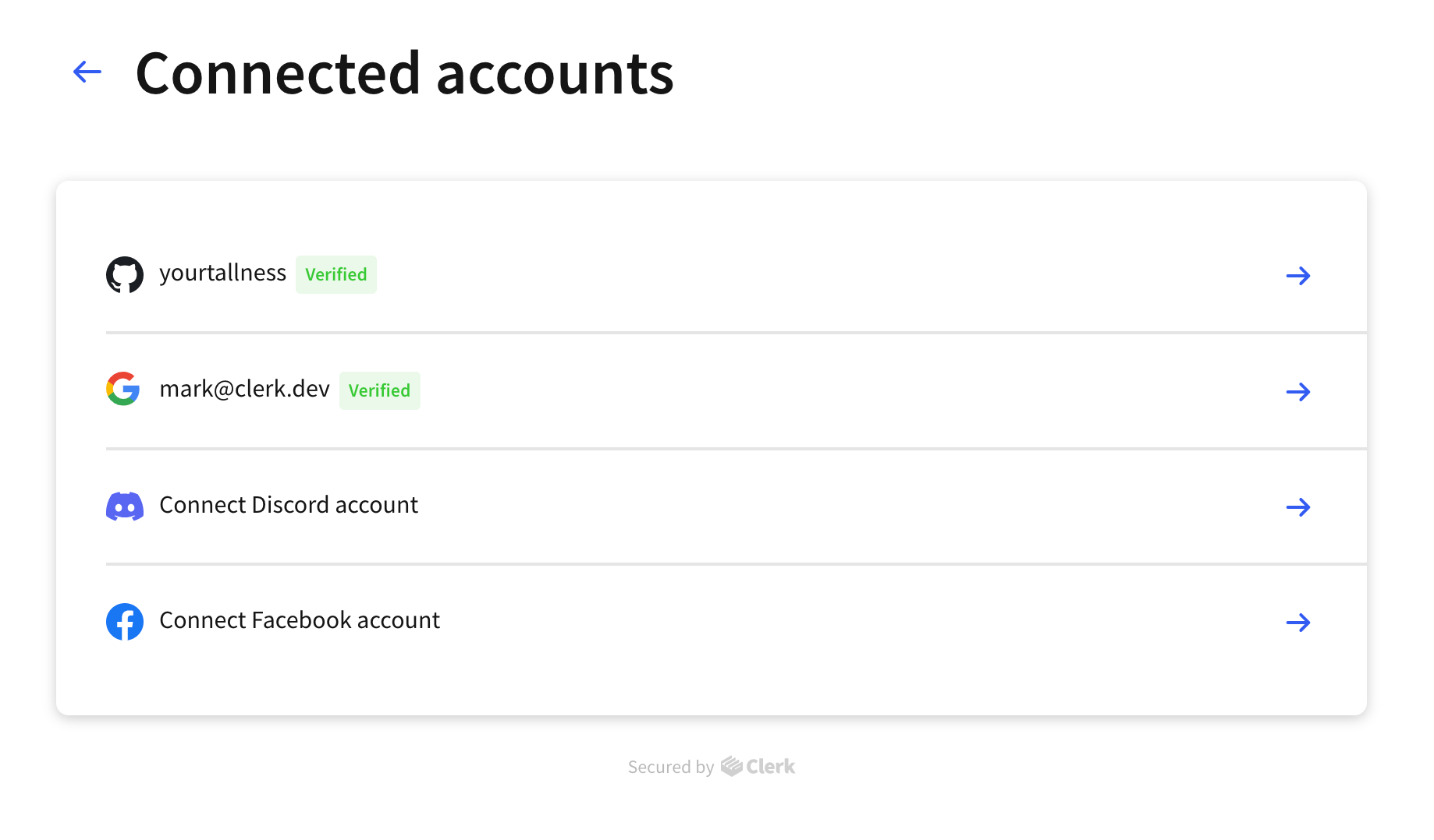 Connected accounts section of User Profile