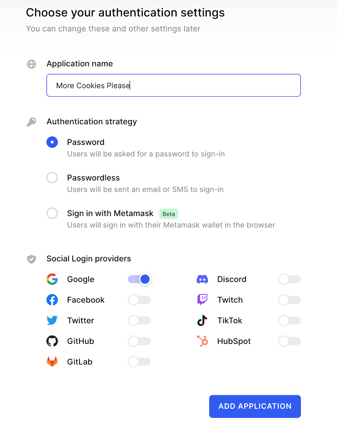 Choose your authentication settings