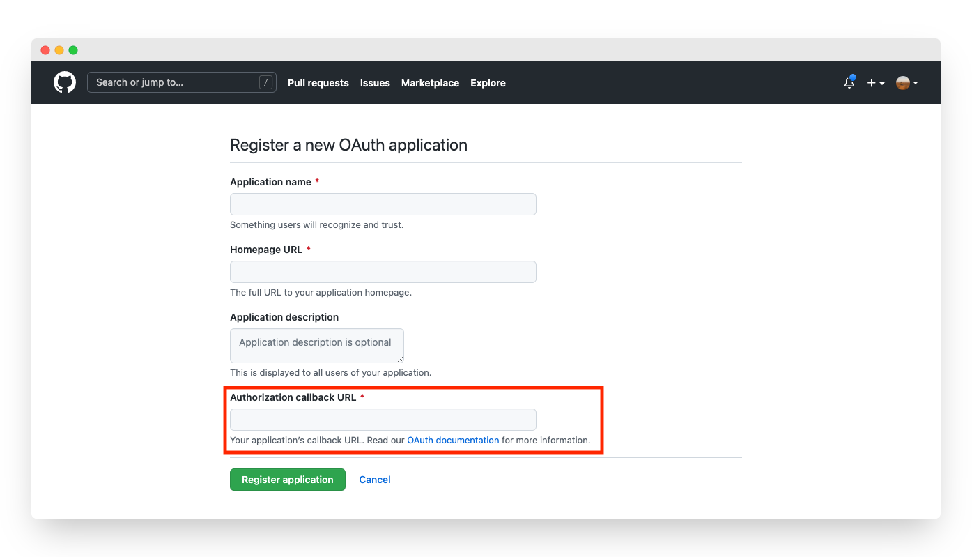 Registering an OAuth GitHub app